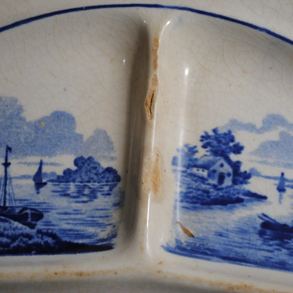 Vintage Blue & White Divided Plate Made in Germany